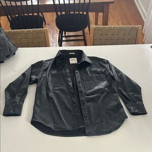 Black Leather Shirt Jacket